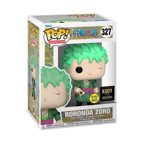 POP! Animation #327: One Piece - Roronoa Zoro (Glows in the Dark) (Kody Trading Exclusive) (Funko POP!) Figure and Box w/ Protector