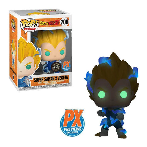 POP! Animation #709: Dragon Ball Z - Super Saiyan 2 Vegeta [Limited Edition Glow Chase] [ PX Preview Exclusive] (Funko POP!) Figure and Box w/ Protector
