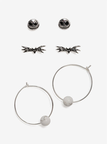 The Nightmare Before Christmas - Howlite / Jack Face / Bowtie 3 Piece Earing Set - (Disney/La Rocks) NEW
