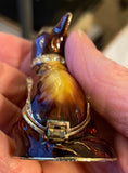 Hinged Cat Trinket/Pill Box / Enamel over Metal, Rhinestone Accented / Brown and Beige/Tan with Gold Colored Accents / Approx 2 1/2" (Pre-Owned)