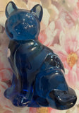 Fenton Art Glass / Sitting Cat / Cobalt Blue (?) Glass / Hand-Painted by P. Lauderman / 1982 -1985 Fenton Label / Approx 3 3/4" / No Original Box (Pre-Owned)