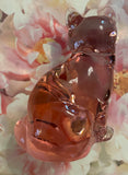 Fenton Art Glass / Sitting Cat / Clear Pink Glass / 1985-1996 Fenton Label / Stamped with Fenton Logo in Glass / Approx 3 3/4" / No Original Box (Pre-Owned)