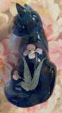 Fenton Art Glass / Sitting Cat / Cobalt Blue (?) Glass / Hand-Painted by P. Lauderman / 1982 -1985 Fenton Label / Approx 3 3/4" / No Original Box (Pre-Owned)