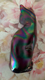 Fenton Art Glass / Stylized Sitting Cat / Approx. 5"/ Purple (?) Carnival - See Pictures / No Paper Label / Stamped with Fenton Logo in Glass / No Chips or Cracks / Original Box (Pre-Owned)