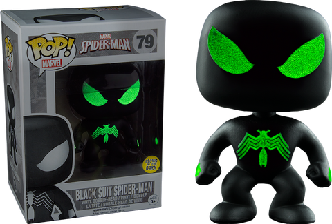 POP! Marvel #79: Spider-Man - Black Suit Spider-Man (Wal-Greens Exclusive) (Glows in the Dark) (Funko POP! Bobble-Head) Figure and Box w/ Protector