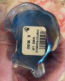 Fenton Art Glass / Sitting Cat / Blue Satin Carnival / #5165LR on Original Price Sticker /  1985-1996 Fenton Label /Stamped with Fenton Logo in Glass / Approx. 3 3/4" / No Original Box (Pre-Owned)