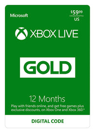 Xbox Live Gold: 12 Month Membership [Physical Card w/ Code] NEW