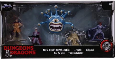 Dungeons & Dragons: Die-cast Metal Collectible Figures 5-Pack Wave 1 (Minsc: Human Ranger and Boo, Elf Bard, Beholder, Tiefling, and Orc Paladin) (Jada Toys) NEW