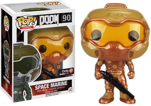 POP! Games #90: Doom - Doom Marine (Green / Gold/ Brown) (GameStop Exclusive ) (Funko POP!) Figure and Box w/ Protector