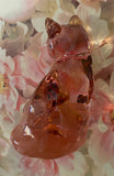 Fenton Art Glass / Sitting Cat / Clear Pink Glass / 1985-1996 Fenton Label / Stamped with Fenton Logo in Glass / Approx 3 3/4" / No Original Box (Pre-Owned)