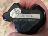 Fenton Art Glass / Sitting Cat / Black Glass w/Roses / Approx. 4" / See Note Re: Label / Hand-Painted by V. Gherke / Stamped with Fenton Logo in Glass / No Original Box (Pre-Owned)