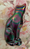 Fenton Art Glass / Stylized Sitting Cat / Approx. 5"/ Purple (?) Carnival - See Pictures / No Paper Label / Stamped with Fenton Logo in Glass / No Chips or Cracks / Original Box (Pre-Owned)