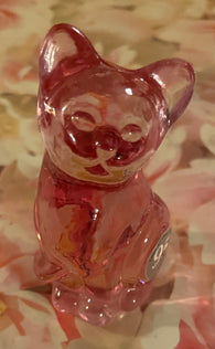 Fenton Art Glass / Sitting Cat / Pink Glass / Approx 3"/ 95th Fenton Anniversary Label / Stamped with Fenton Logo in Glass / No Original Box (Pre-Owned)