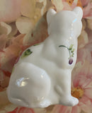 Fenton Art Glass / White Milk Glass Sitting Cat / Hand-Painted Pansies / 1985-1996 Label / Fenton Stamp / Signed but blurred / Approx. 3 3/4" / No Original Box  (Pre-Owned)