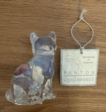Fenton Art Glass / Sitting Cat / Clear Opalescent with Flowers / 1985-1996 Fenton Label / Stamped with Fenton Logo in Glass / Approx. 3 3/4" / Hand-Painted and Signed by Artist D. (Dianna) Barbour / With Tag / No Original Box (Pre-Owned)