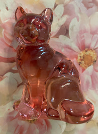 Fenton Art Glass / Sitting Cat / Clear Pink Glass / 1985-1996 Fenton Label / Stamped with Fenton Logo in Glass / Approx 3 3/4" / No Original Box (Pre-Owned)