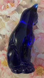 Fenton Art Glass / Stylized Sitting Cat / Approx. 5"/ Cobalt Blue Glass / 1985-1996 Fenton Label / Stamped with Fenton Logo in Glass / No Original Box (Pre-Owned)