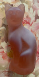 Fenton Art Glass / Stylized Sitting Cat / Approx. 5" / Pink/White Satin? / No Paper Label / Stamped with Fenton Logo in Glass / No Original Box (Pre-Owned)