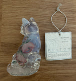 Fenton Art Glass / Sitting Cat / Clear Opalescent with Flowers / 1985-1996 Fenton Label / Stamped with Fenton Logo in Glass / Approx. 3 3/4" / Hand-Painted and Signed by Artist D. (Dianna) Barbour / With Tag / No Original Box (Pre-Owned)