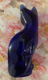 Fenton Art Glass / Stylized Sitting Cat / Approx. 5"/ Cobalt Blue Glass / 1985-1996 Fenton Label / Stamped with Fenton Logo in Glass / No Original Box (Pre-Owned)
