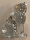 Fenton Art Glass / Sitting Cat / Clear Glass / Approx 3 3/4"/ Stamped with Fenton Logo in Glass / 1985-1996 Fenton Logo Label / No Original Box (Pre-Owned)