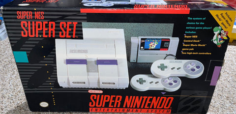 System - Original Model (Super Nintendo) Pre-Owned w/ Game, 2 Controllers, AC Adapter, RFU Cord, 2 Manuals, 2 Posters, and "Super Set" Box* (Matching Serial#) (IN-STORE SALE AND PICKUP ONLY)
