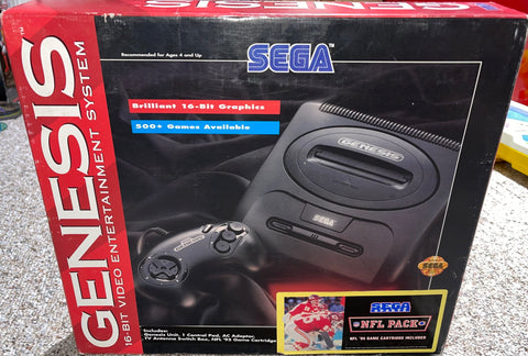 System - Model 2 (Sega Genesis) Pre-Owned w/ Official 3 Button Controller, AV Cable, AC Power Adapter, Paper Inserts, Cardboard Insert, Game w/ Manual, and "NFL Pack Edition" Box