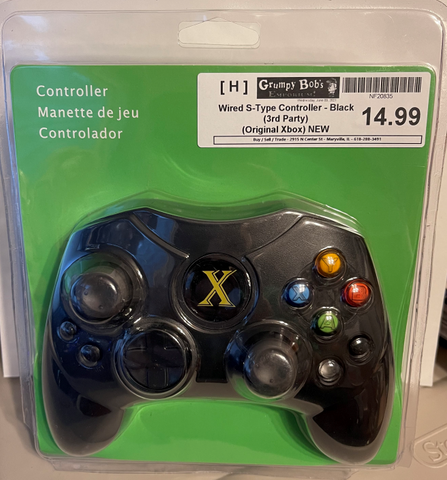 Wired S-Type Controller - Black (3rd Party) (Original Xbox) NEW