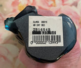 Fenton Art Glass / Sitting Cat / Indigo Blue Glass / Cherry Blossoms /  1985-1996 Fenton Label and Original Price, Catalog Number and Barcode Label on Bottom / Stamped with Fenton Logo in Glass / Approx. 3 3/4" / No Original Box (Pre-Owned)