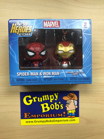 Pint Size Heroes KEYCHAINS: Spider-Man & Iron Man - Marvel (Funko) Figures and Original Box