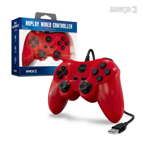 NuPlay Wired Game Controller - Red (Armor3) (PlayStation 3) NEW