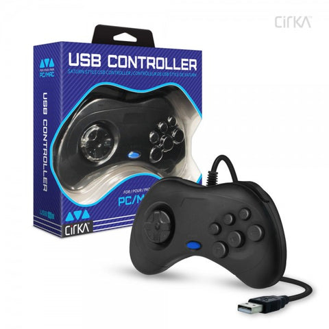 Sega Saturn Style USB Controller for PC / Mac (Black) - CirKa (NEW)
