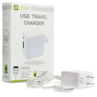 USB Travel Charger - AC Adapter and Cable (Leaf) (iPhone / iPod/ iPad) NEW