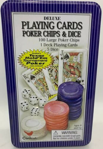 Deluxe Cardinal Poker Playing Cards & Chips Texas #458 Blue Tin 2004 - Pre-owned / Complete